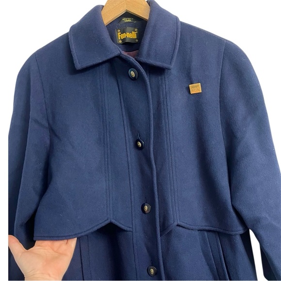 Vintage Fennelli Navy Wool Capelet Coat Women’s size 13/14 - Picture 3 of 15